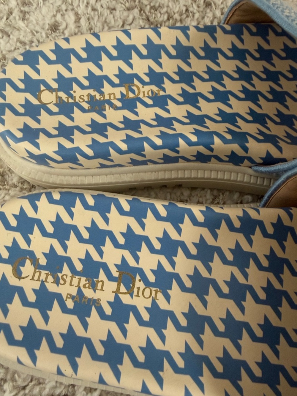 Christian Dior Light Blue and White Houndstooth Slide Sandals - Picture 4 of 8